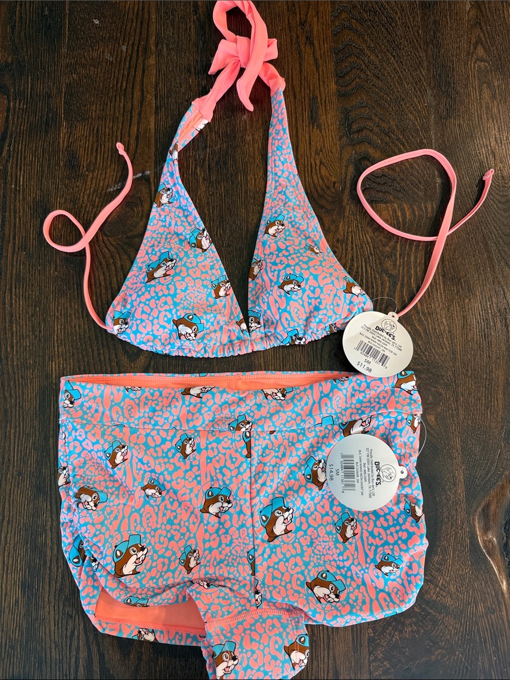 Girls Pink and Blue Cartoon Print Bikini Set